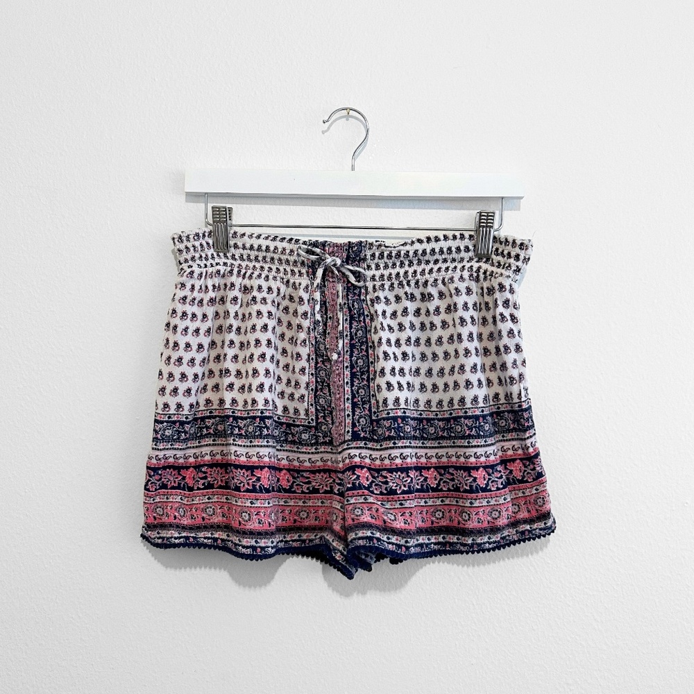 Japna Pretty Woman's Bohemian Shorts Floral Summer Cute Navy Blue & Pink XL